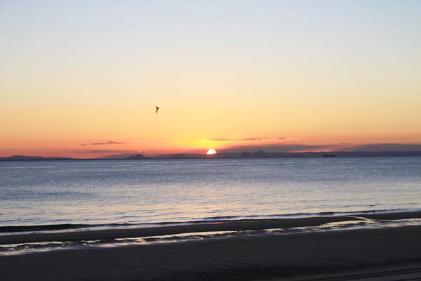 Moreton Island Beach Sunset Glass House Mountains from Moreton Island